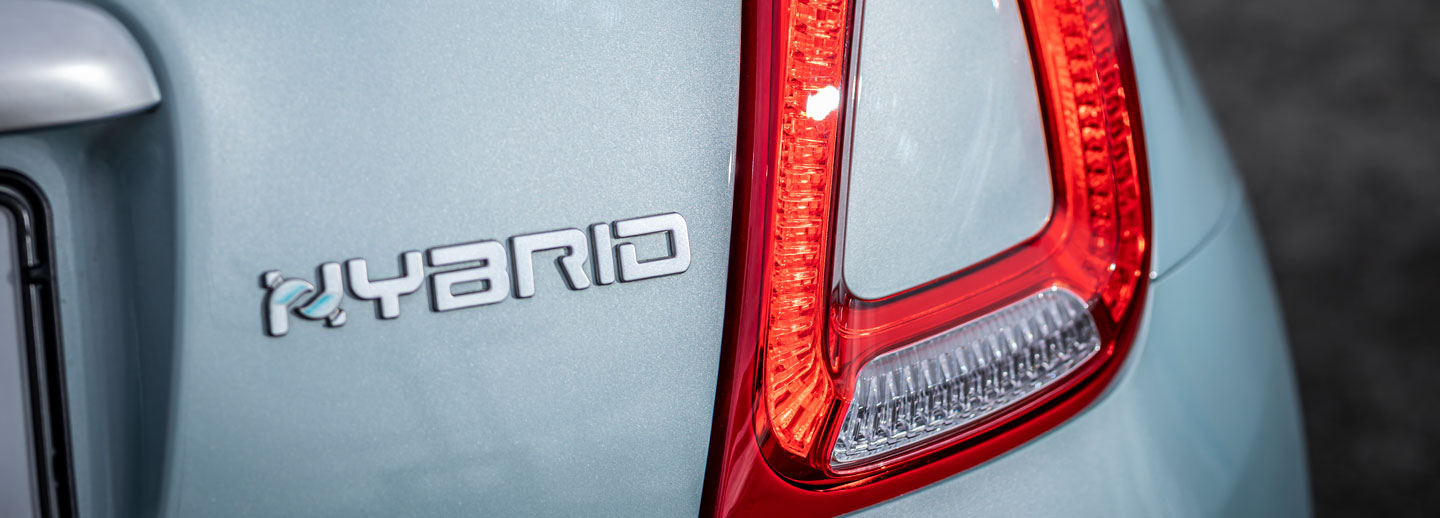 Hybrid car badge on Fiat 500