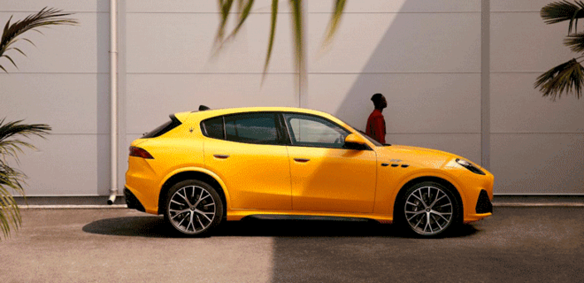 Yellow Maserati with foliage
