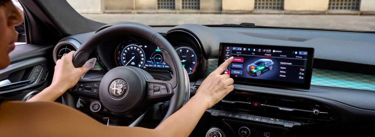 Internal shot of an Alfa Romeo hybrid car