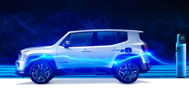 Futuristic image of Jeep Renegade on charge