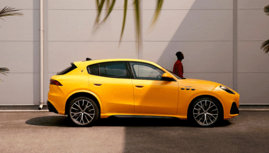 Yellow Maserati with foliage