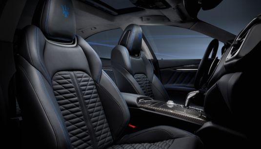 Interior of Maserati with black leather seats