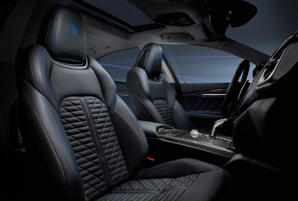 Interior of Maserati with black leather seats