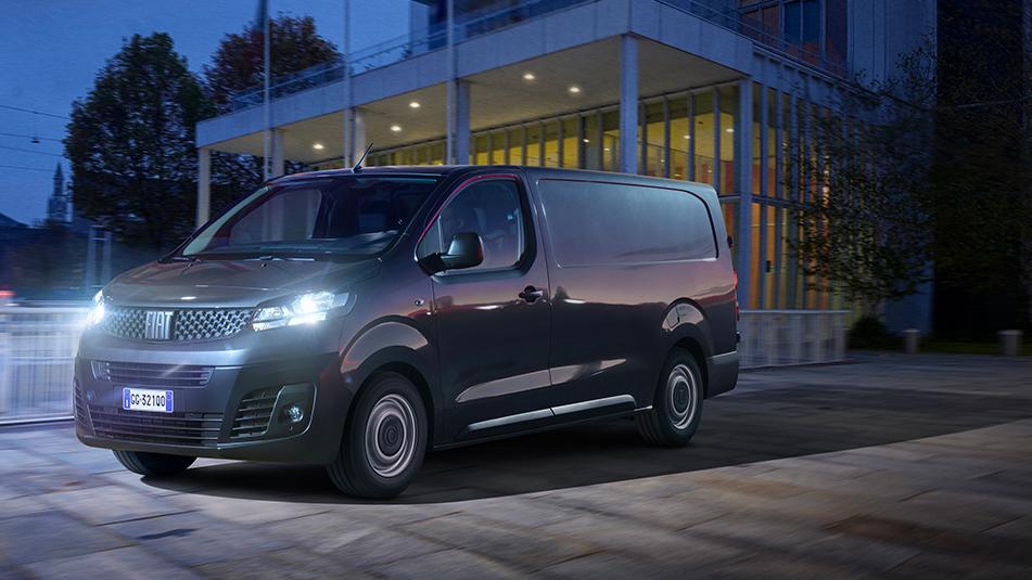 Scudo outside a building at night